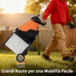 Costway Trituratore elettrico per legno 2800w trituratore da giardino con cesto da 50 l, Trituratore pesante a filo per pulizia del giardino Arancione - immagine 7