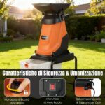 Costway Trituratore elettrico per legno tritatutto da giardino da 3000 w con cestino da 50 l, Trituratore mulching elettrico a fili Arancione - immagine 6