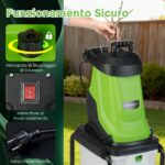 Costway Trituratore elettrico per legno 2800w trituratore da giardino con cesto da 50 l, Trituratore pesante a filo per pulizia del giardino Verde - immagine 6
