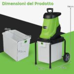 Costway Trituratore elettrico per legno 2800w trituratore da giardino con cesto da 50 l, Trituratore pesante a filo per pulizia del giardino Verde - immagine 4