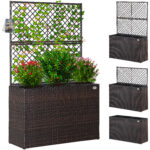 Fioriera in polyrattan con traliccio marrone