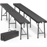 Set 2x Panchina pieghevole nera polyrattan 180cm