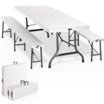 Birreria pieghevole 3 pezzi bianca plastica 180cm