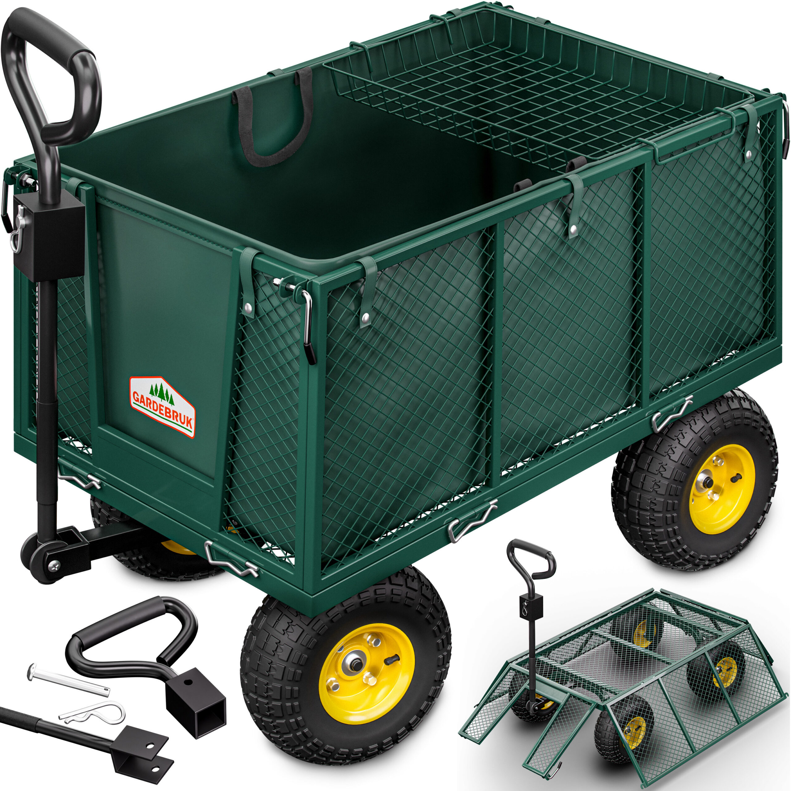 01_4_101453_fs-m_de.jpg Carrello di trasporto 550 kg Verde 110x75x52cm con 4 pneumatici e telone - immagine 1