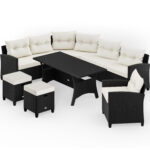 Dinette in polyrattan Nero/Crema 9 posti
