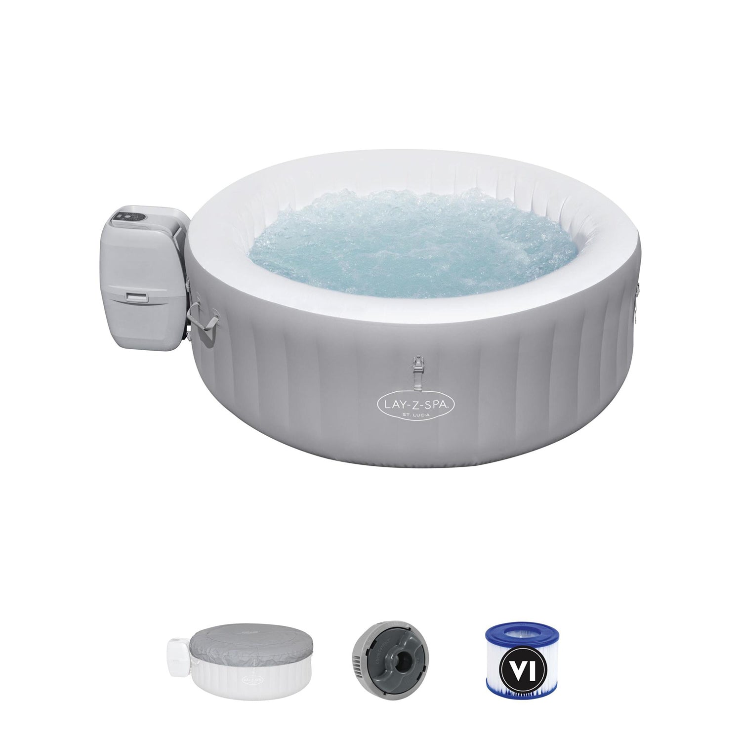 0230060037-01.jpg BESTWAY - Spa Idromassaggio Lay-Z-Spa St. Lucia AirJet 3 Posti Grigio chiaro - altezza 66 cm diametro 170 cm - immagine 1