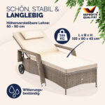 Sdraio da giardino crema polyrattan 193x90x43cm - immagine 2