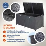 Baule da giardino polyrattan nero 150x77x73cm con ruote - immagine 2