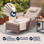 Sdraio da giardino crema polyrattan 193x90x43cm - immagine 3