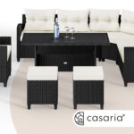 Dinette in polyrattan Nero/Crema 9 posti - immagine 3