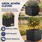 Vaso per fiori Ethica in plastica antracite 36x36x35 cm - immagine 4