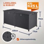 Baule da giardino polyrattan nero 150x77x73cm con ruote - immagine 4