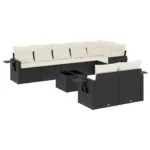 Set Divani da Giardino 9 pz con Cuscini Nero in Polyrattan — altra vista