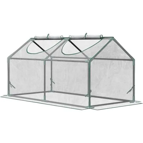 Outsunny Mini Serra da Giardino 2 Finestre Avvolgibili Copertura PVC