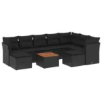 Set Divani da Giardino 10pz con Cuscini in Polyrattan Nero — altra vista