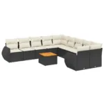 Set Divani da Giardino 11 pz con Cuscini in Polyrattan Nero &mdash; altra vista
