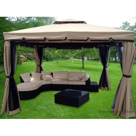 Sogari – gazebo 3 x 4 m beige con zanzariere