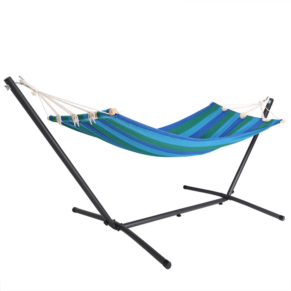 52e614a7c8a67729c3673b32a0d01354_a-de-106994g1-1-.jpg Amaca blu con supporto in metallo max 150 kg 200x80cm - immagine 1