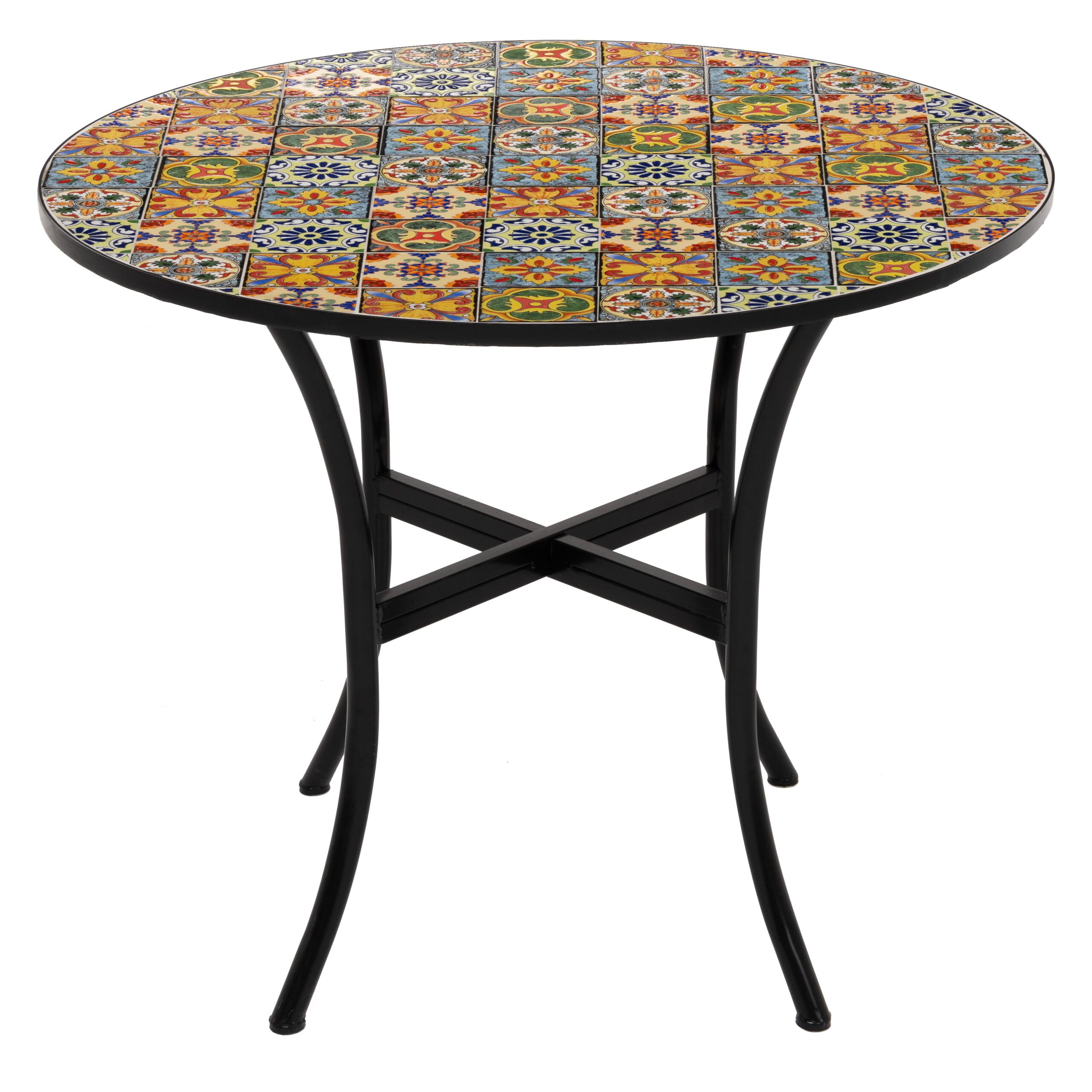626326_1.jpg VESTIAMO CASA - Tavolo Tondo in metallo nero con top maioliche - h75 cm diametro 90 cm - immagine 1