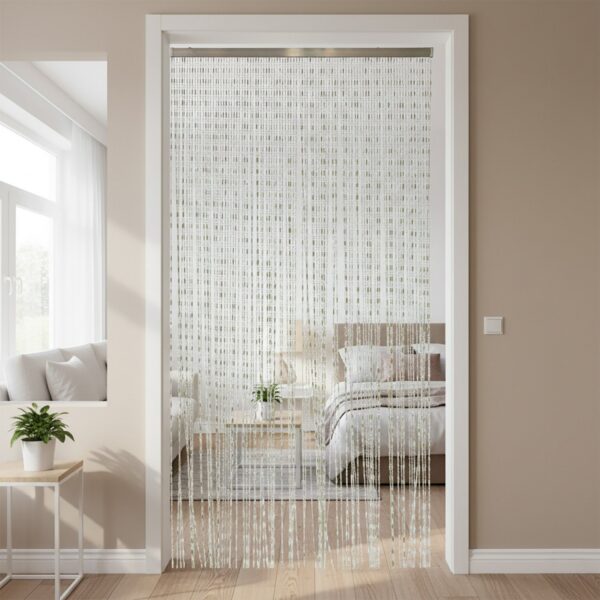 VESTIAMO CASA GIARDINO - Tenda a Perline con Supporto in Alluminio h220x100 cm - Ghiaccio/Bianco (80 Fili)
