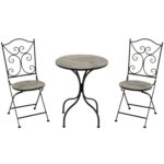 VESTIAMO CASA GIARDINO - Set giardino Bistrot tavolo rotondo 60 cm e 2 sedie in metallo Nero e Top in ceramica Effetto Marmo Grigio