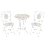 VESTIAMO CASA GIARDINO - Set giardino Bistrot tavolo rotondo 60 cm e 2 sedie in metallo Bianco e Top in ceramica Effetto Marmo Bianco
