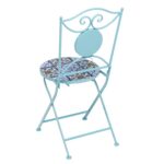 VESTIAMO CASA GIARDINO - Set giardino Bistrot Tavolo rotondo 60 cm e 2 sedie richiudibili in metallo Celeste con Top in Ceramica Effetto Mosaico - immagine 5