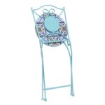 VESTIAMO CASA GIARDINO - Set giardino Bistrot Tavolo rotondo 60 cm e 2 sedie richiudibili in metallo Celeste con Top in Ceramica Effetto Mosaico - immagine 7