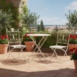 VESTIAMO CASA GIARDINO - Set giardino Bistrot Tavolo rotondo 70 cm e 2 sedie pieghevoli in metallo Bianco Design Liberty - immagine 2