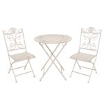 VESTIAMO CASA GIARDINO - Set giardino Bistrot Tavolo rotondo 70 cm e 2 sedie pieghevoli in metallo Bianco Design Liberty