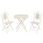 VESTIAMO CASA GIARDINO - Set giardino Bistrot Tavolo rotondo 70 cm e 2 sedie richiudibili in metallo Crema Design Liberty