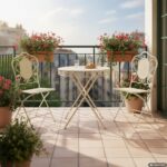VESTIAMO CASA GIARDINO - Set giardino Bistrot Tavolo rotondo 70 cm e 2 sedie richiudibili in metallo Crema Design Liberty - immagine 2