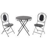 VESTIAMO CASA GIARDINO - Set giardino Bistrot Tavolo rotondo 70 cm e 2 sedie richiudibili in metallo Nero Design Liberty