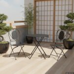 VESTIAMO CASA GIARDINO - Set giardino Bistrot Tavolo rotondo 70 cm e 2 sedie richiudibili in metallo Nero Design Liberty - immagine 2