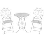 VESTIAMO CASA GIARDINO - Set giardino Bistrot Tavolo rotondo 60 cm e 2 sedie richiudibili in metallo Bianco Design Liberty