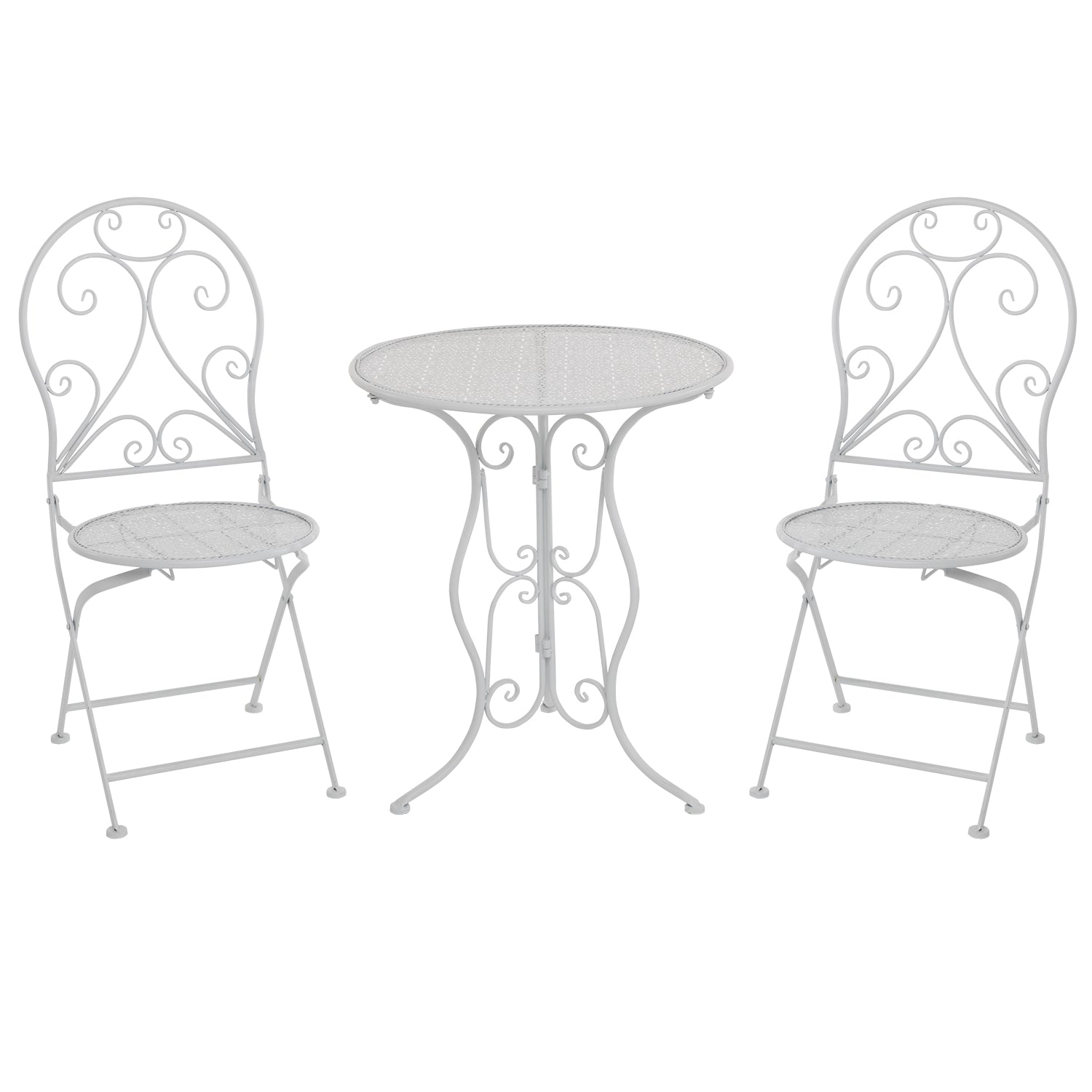 693100_1.jpg VESTIAMO CASA GIARDINO - Set giardino Bistrot Tavolo rotondo 60 cm e 2 sedie richiudibili in metallo Bianco Design Liberty - immagine 1