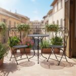 VESTIAMO CASA GIARDINO - Set giardino Bistrot Tavolo rotondo 60 cm e 2 sedie richiudibili in metallo Nero Design Liberty - immagine 2