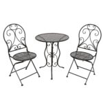 VESTIAMO CASA GIARDINO - Set giardino Bistrot Tavolo rotondo 60 cm e 2 sedie richiudibili in metallo Nero Design Liberty