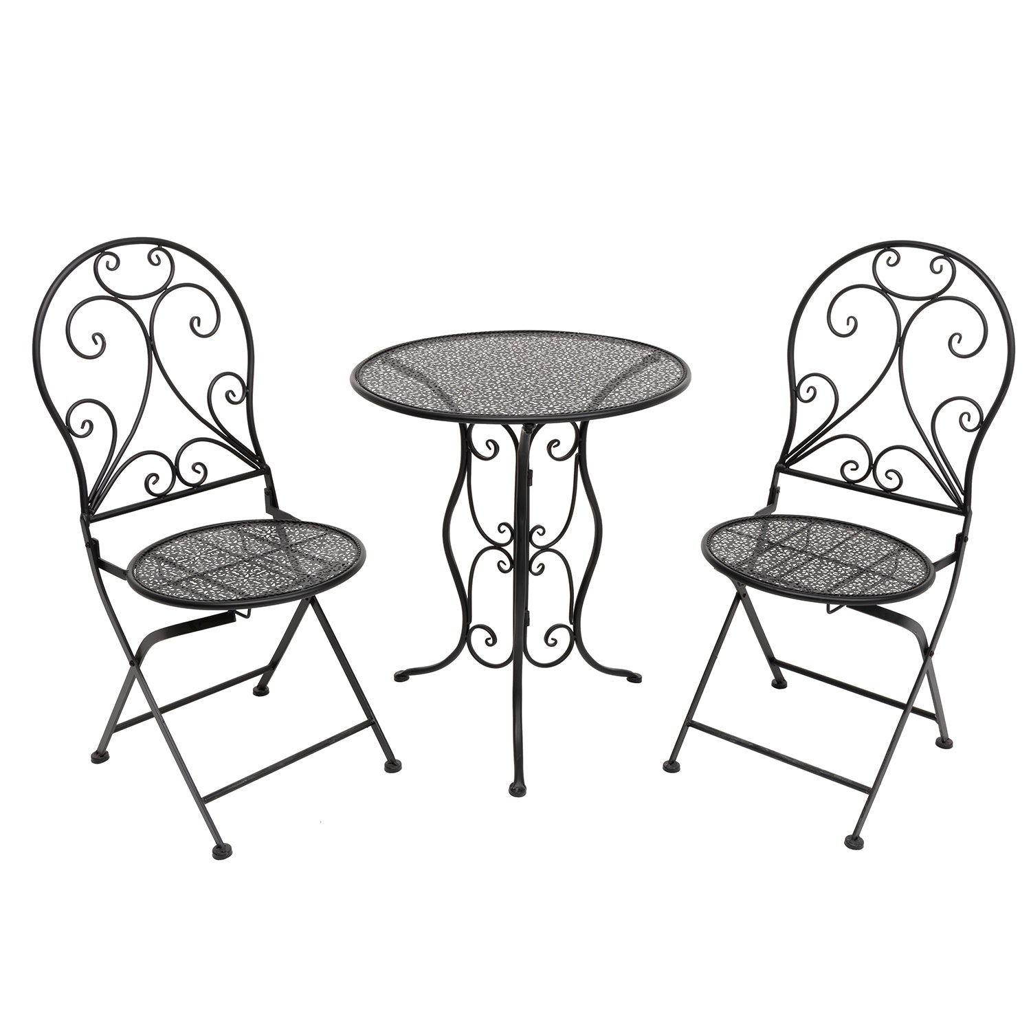 693102_9e3b624c-ed38-4212-be1e-9a7aa103e408.jpg VESTIAMO CASA GIARDINO - Set giardino Bistrot Tavolo rotondo 60 cm e 2 sedie richiudibili in metallo Nero Design Liberty - immagine 1