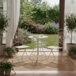 VESTIAMO CASA GIARDINO - Set giardino Bistrot Tavolo rotondo 60 cm e 2 sedie richiudibili in metallo Bianco Decapato - immagine 2