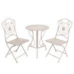 VESTIAMO CASA GIARDINO - Set giardino Bistrot Tavolo rotondo 60 cm e 2 sedie richiudibili in metallo Bianco Decapato