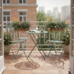 VESTIAMO CASA GIARDINO - Set giardino Bistrot Tavolo rotondo 60 cm e 2 sedie pieghevoli in metallo Verde Design Liberty - immagine 2