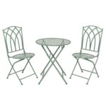 VESTIAMO CASA GIARDINO - Set giardino Bistrot Tavolo rotondo 60 cm e 2 sedie pieghevoli in metallo Verde Design Liberty