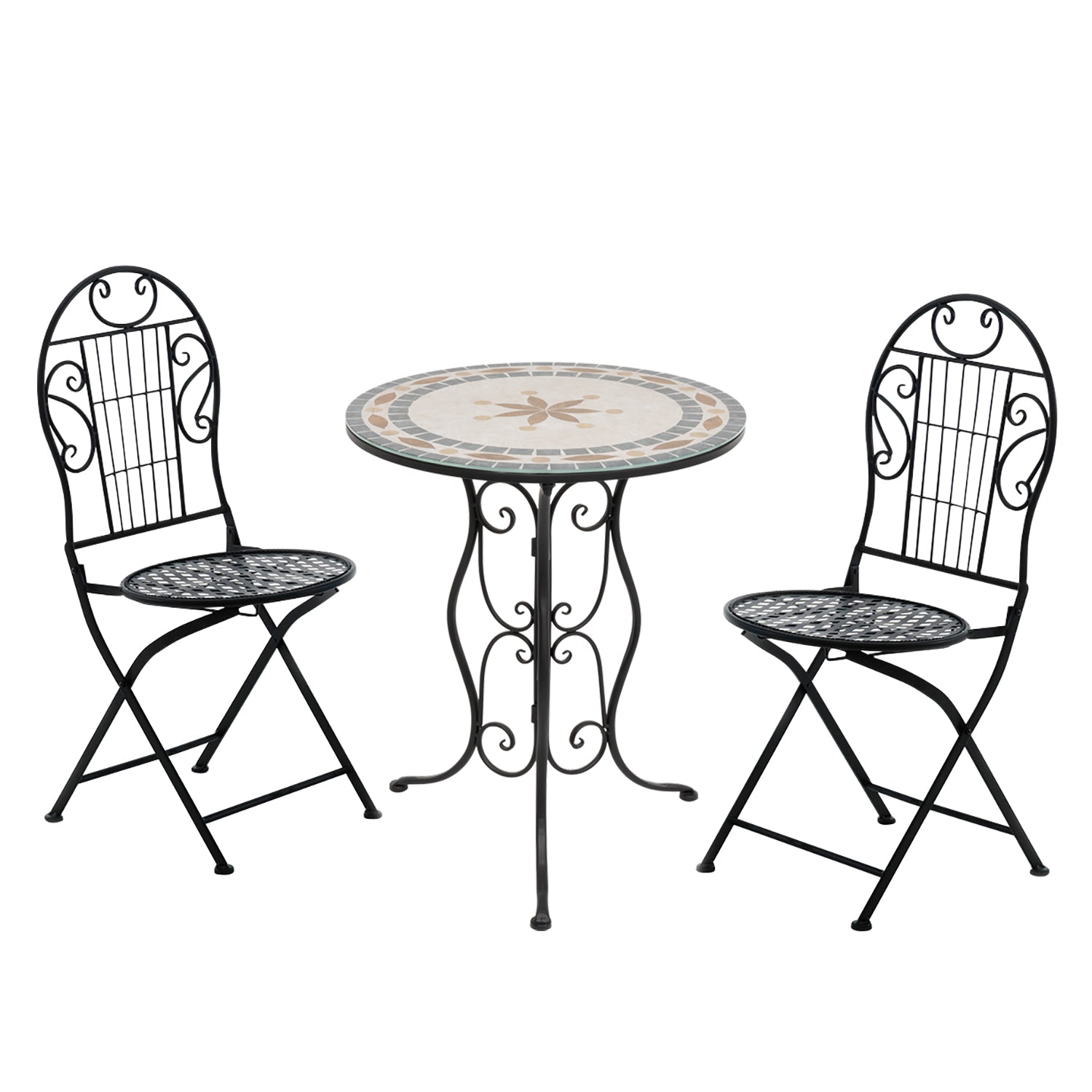 693141-01.jpg VESTIAMO CASA GIARDINO - Set giardino Bistrot tavolo rotondo 60 cm e 2 sedie in metallo Nero - immagine 1