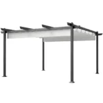 Gazebo Pergola 4x4 m con Tettuccio Retrattile, 8 Viti e 8 Picchetti in Alluminio, Poliestere e Metallo, Bianco