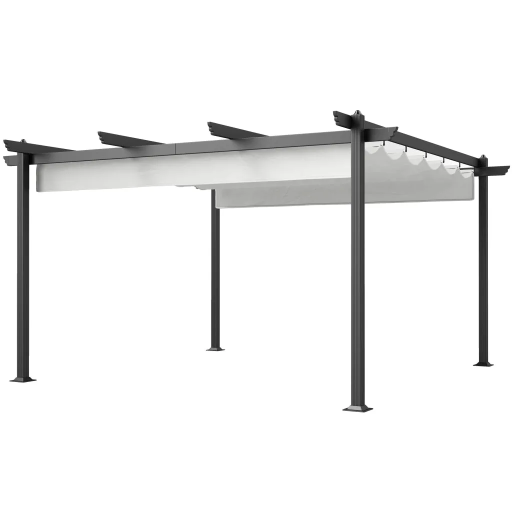 6f7b0a0120cbff052998ea6580a301d6632a8118.jpg Gazebo Pergola 4x4 m con Tettuccio Retrattile, 8 Viti e 8 Picchetti in Alluminio, Poliestere e Metallo, Bianco