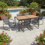 VESTIAMO CASA GIARDINO - Set da giardino 7 pezzi Tavolo con 6 Sedie struttura in Acciaio Antracite, braccioli e Top in Polywood - immagine 2