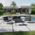VESTIAMO CASA GIARDINO - Set da giardino 4 pezzi Struttura in Acciaio Antracite, braccioli con finitura effetto legno e Top in Vetro Temperato, cuscini inclusi - immagine 2