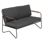 VESTIAMO CASA GIARDINO - Set da giardino 4 pezzi Struttura in Acciaio Antracite, braccioli con finitura effetto legno e Top in Vetro Temperato, cuscini inclusi - immagine 4