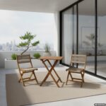 VESTIAMO CASA GIARDINO - Set giardino tavolo pieghevole 60x55 cm e 2 sedie pieghevoli in legno con seduta in corda di poliestere intrecciata - immagine 2